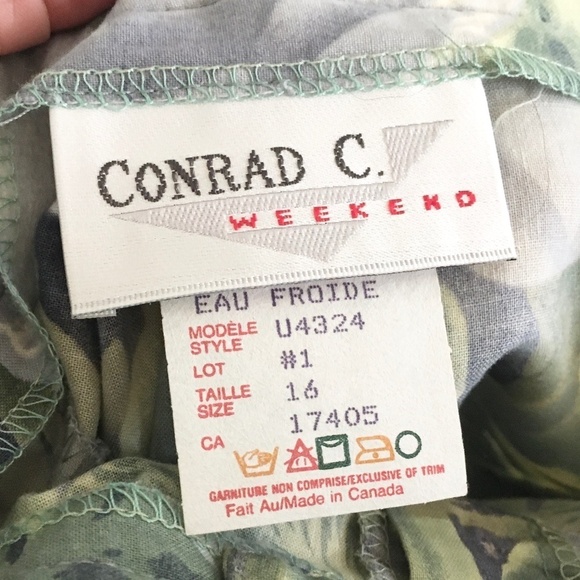 NWOT Vintage Midi Skirt Floral Tropical Leaves Print Button down Blue Cream 16 - Picture 8 of 9